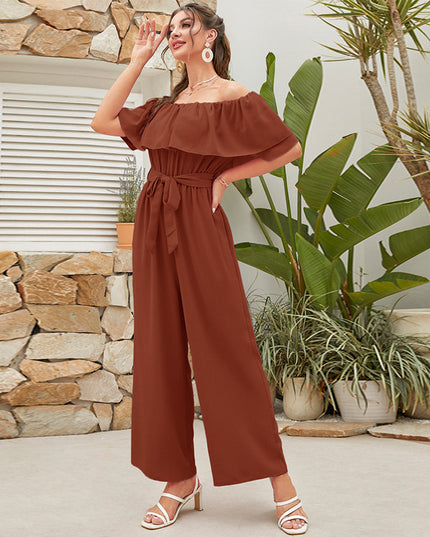 Women's Lace-up Cropped Short-sleeved Wide-leg Pants