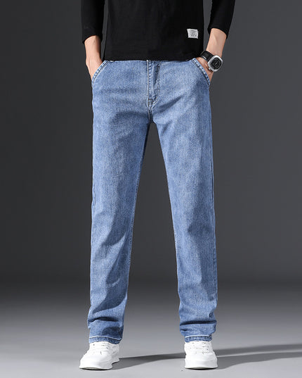 Men's Business Casual High Waist Stretch Jeans Simple Fashion Straight Loose Jeans