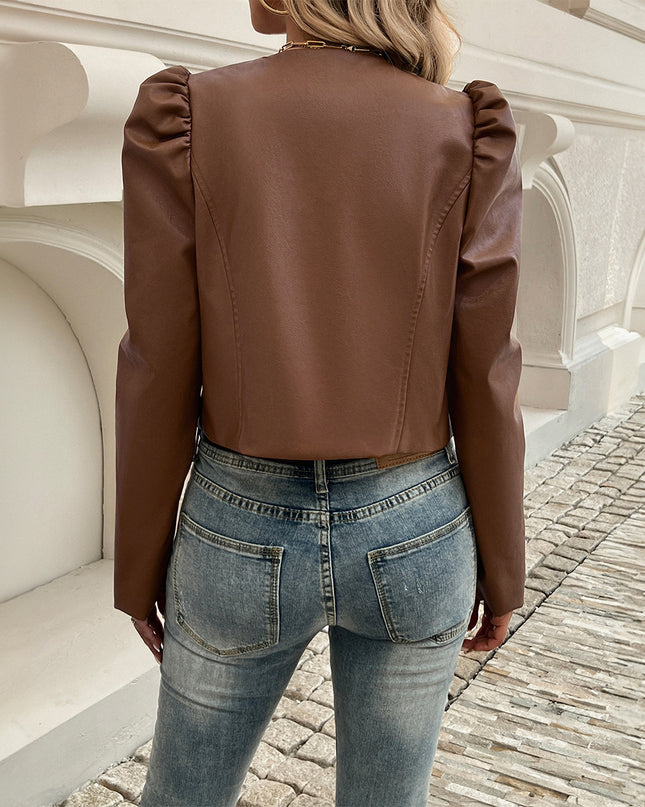 Jacket Women's Temperament Leisure Cardigan Solid Color Leather Coat