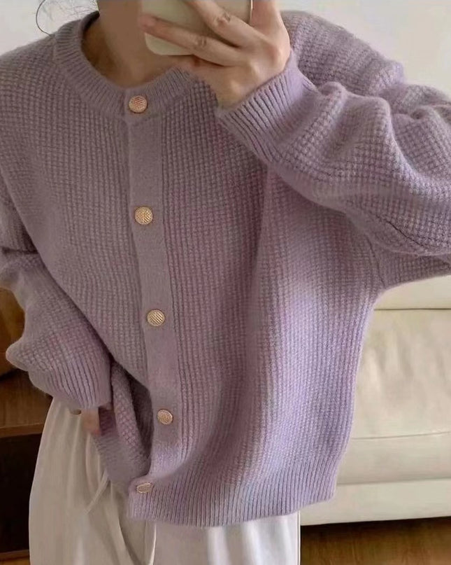 Women's Round Neck Knitted Cardigan Sweater Coat