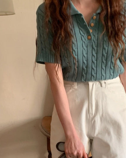 Niche Temperament Polo Collar Hemp Pattern Design Loose Leisure All-matching Short Sleeve