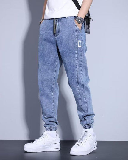 Youth Casual Harem Drawstring Elastic Elastic Beam Foot Type Men's Jeans