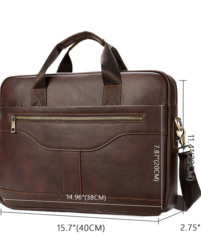 Vintage Business Office Handbag Men's Real-leather Bag Briefcase