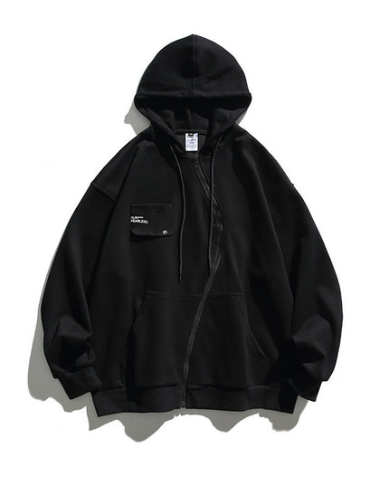 Retro Hooded Sweater Men And Women Irregular Zipper
