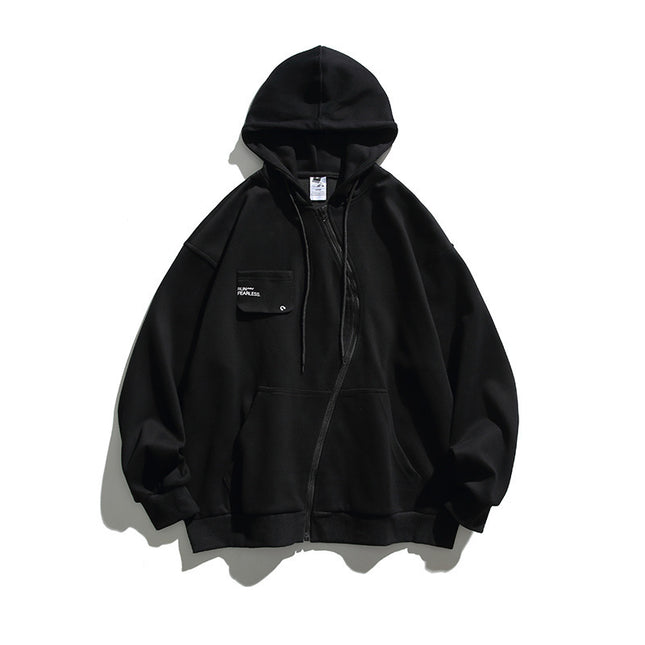 Retro Hooded Sweater Men And Women Irregular Zipper