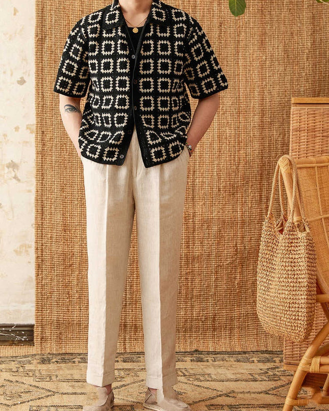 Knitted Sweater Seamless Weaving Short Width Casual Short Sleeve Cardigan Shirt