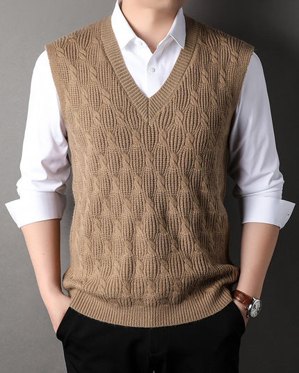 Woolen Vest Men's Twisted Loose Middle-aged Knitted Dad Vest Base Sleeveless Shirt Wholesale