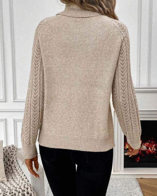 Women Solid Color Turtleneck Long Sleeve Casual Sweater