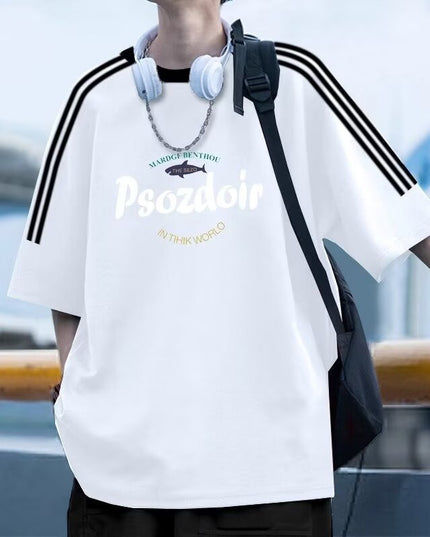 Hip Hop Loose National Fashion Brand Contrast Color Striped Three Bars Top