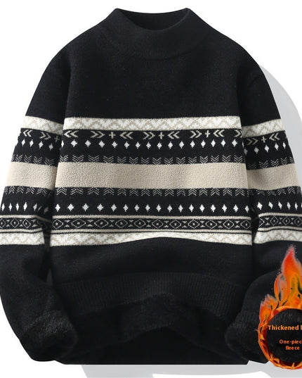 One-piece Velvet Sweater Men's Mock Neck Knitted Sweater Fashion Knitting Pullovers Men Autumn Winter Daily Casual Warm Pullover Sweaters Man