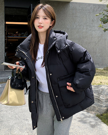 Women's White Duck Down Korean Style Slimming Hooded Thick Down Jacket
