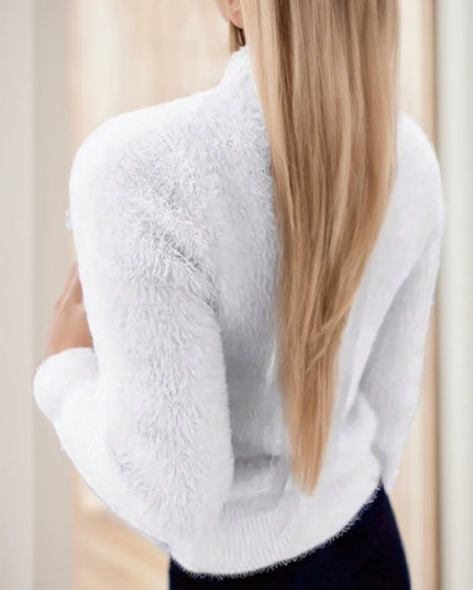 Women's Solid Color Stand Collar Long Sleeve Fluffy Sweater,