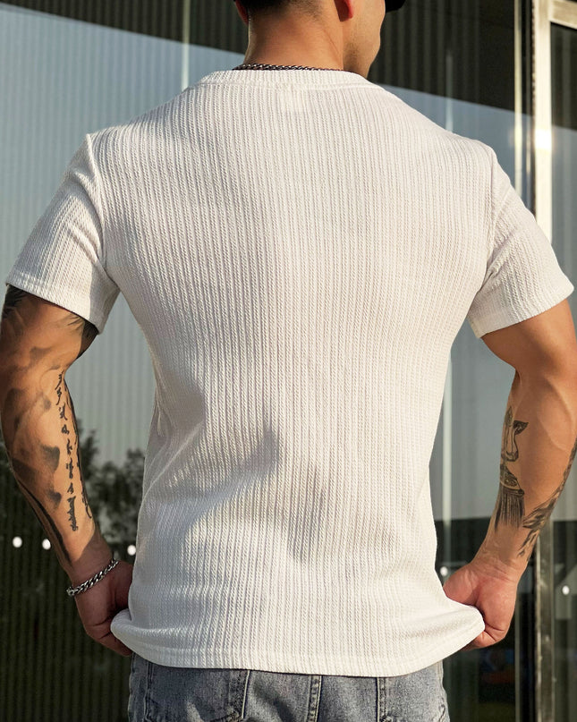 Simplicity All-matching Slim Fit Breathable Stretch Sports Fitness Round Neck Short Sleeve