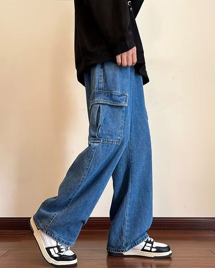 American High Street Fashionable Fashion Wide-leg Men's Loose Lace-up Jeans