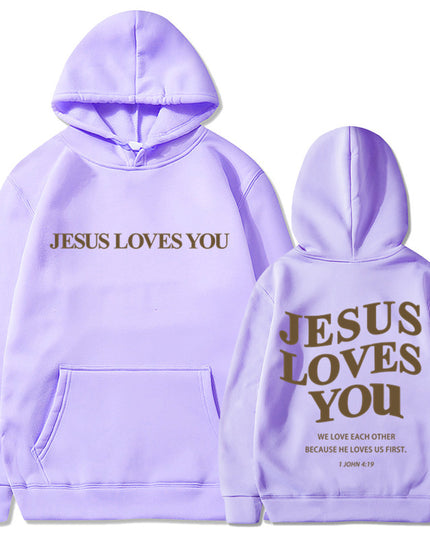 Brushed Hoody Back Letter Print Hooded Sweater