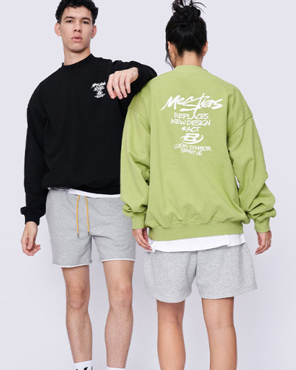 Loose English Printed Round Neck Hoodie For Men