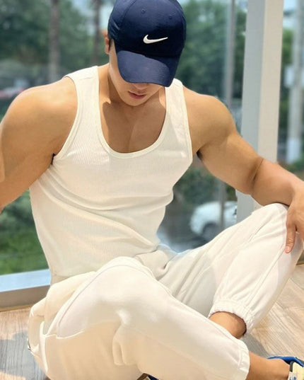 American-style Thick Thread Fitted Stretch Men's Sports Sleeveless T-shirt