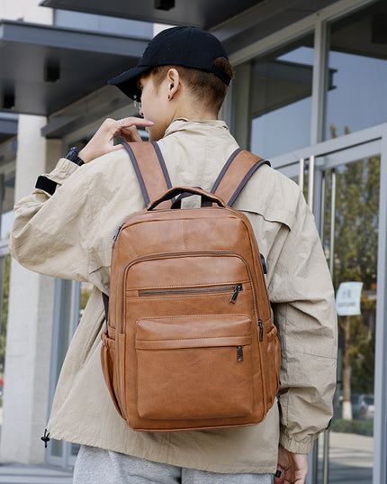 New PU Casual Large Capacity Multi-functional Retro Leather Backpack