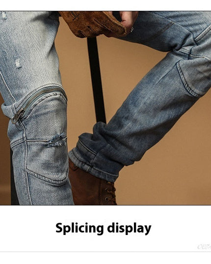 Motorcycle Jeans Korean Style Slim-fitting Ankle-tied High-end Men's Casual All-matching Stretch Pants