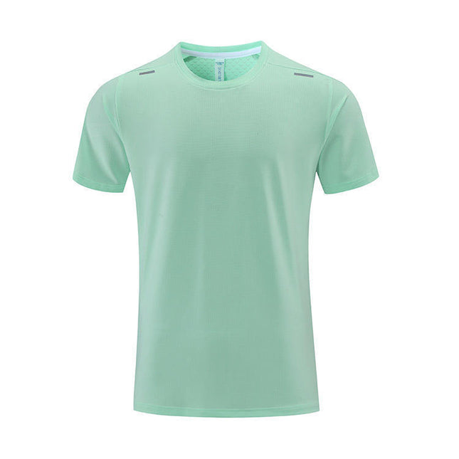 Polyester Horizontal Grid Leisure Sports Quick-drying Breathable T-shirt