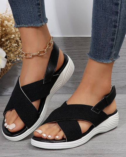 Strap Peep Toe Wedge Fly Woven Mesh Casual Sandals