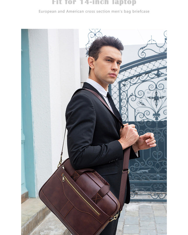 Vintage Business Office Handbag Men's Real-leather Bag Briefcase