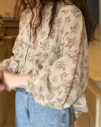 Flare Sleeve Collar Chiffon Top For Women
