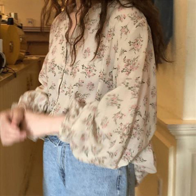 Flare Sleeve Collar Chiffon Top For Women