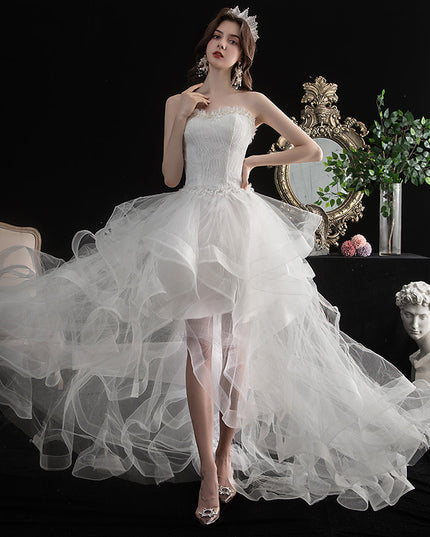 Short Front And Back Length Small Trailing Wedding Dress