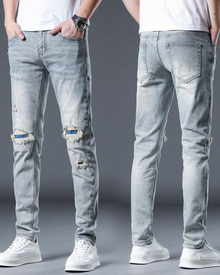 New Patch Ripped Jeans Men's Stretch