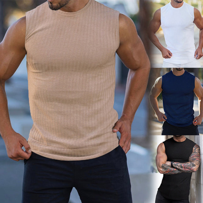 Knitted Vertical Stripes Fitness Sports Slim-fitting Vest