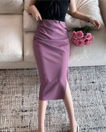 One-Step Skirt Hip Skirt Slimming Mid-length Skirt High Slit