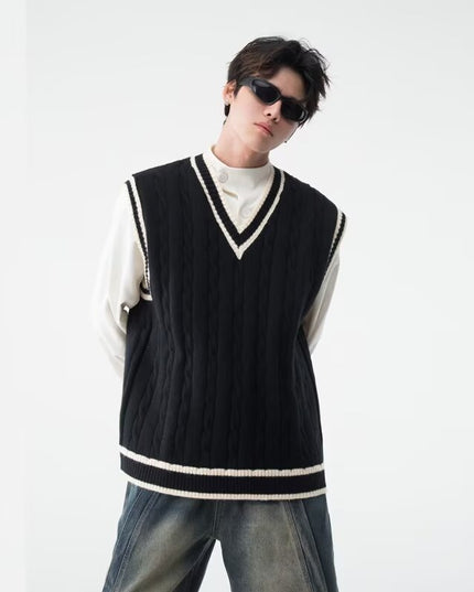 British College Style V-neck Knitted Vest