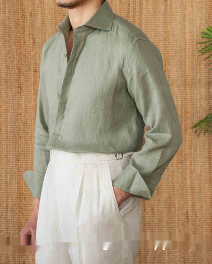 Linen All-matching Solid Color Long Sleeve Shirt