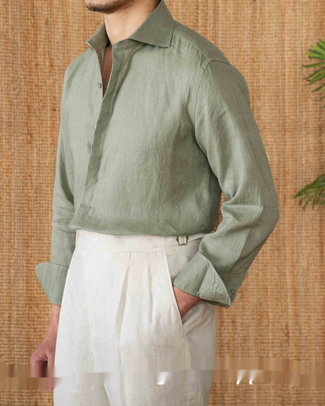 Linen All-matching Solid Color Long Sleeve Shirt