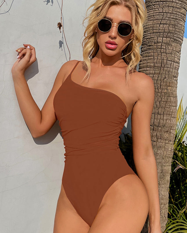 Women's Candy One Shoulder Solid One Piece Swimsuit