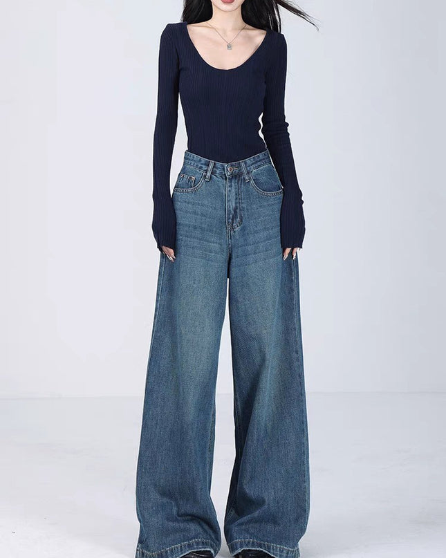 Women's Loose Jeans Straight Mopping Pants