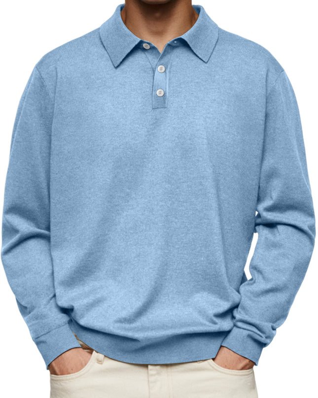 Long Sleeve V-neck Buttons Men's Casual Jacket Polo Shirt