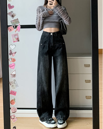 Washed Wide-leg Men And Women Autumn And Winter New Large Size Pear-shaped High Waist Slim Straight Trousers