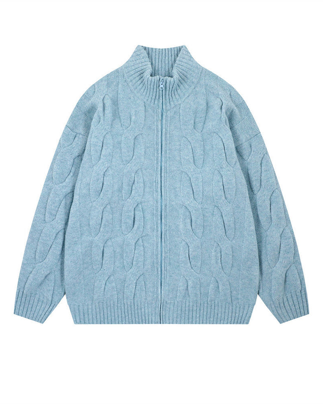 Simple Solid Color Twisted Collar Cardigan Sweater