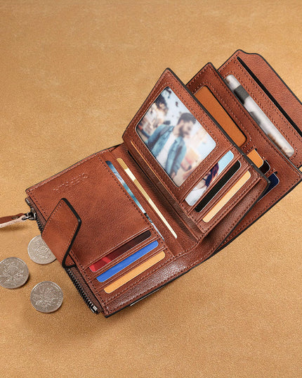 Men's Leather Wallet Multi-function Anti-theft Zipper Coin Purse
