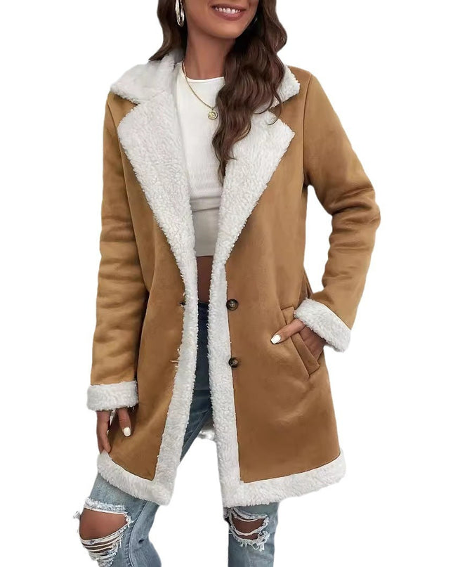 Women's Long-sleeved Lapel Deerskin Velvet Thick Woolen Coat