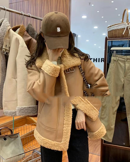 Lamb Fur Integrated Biker Leather Jacket