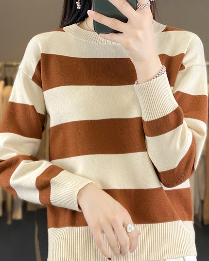 Women's Round Neck Sweater Loose-fitting Striped Long Sleeves