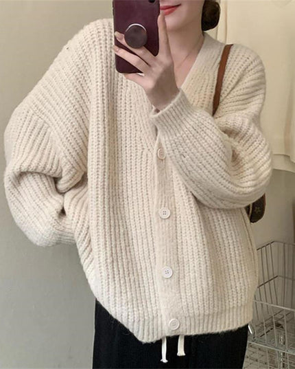 V-neck Knitted Cardigan Women's Thick Needle Loose Sweater
