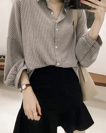 Blouses Shirts Women Loose Large Size M-4XL Plaid All-match