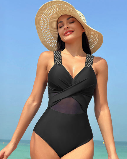 One-piece Swimsuit Women's Pure Color Mesh Bikini Swimsuit