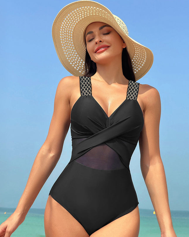 One-piece Swimsuit Women's Pure Color Mesh Bikini Swimsuit