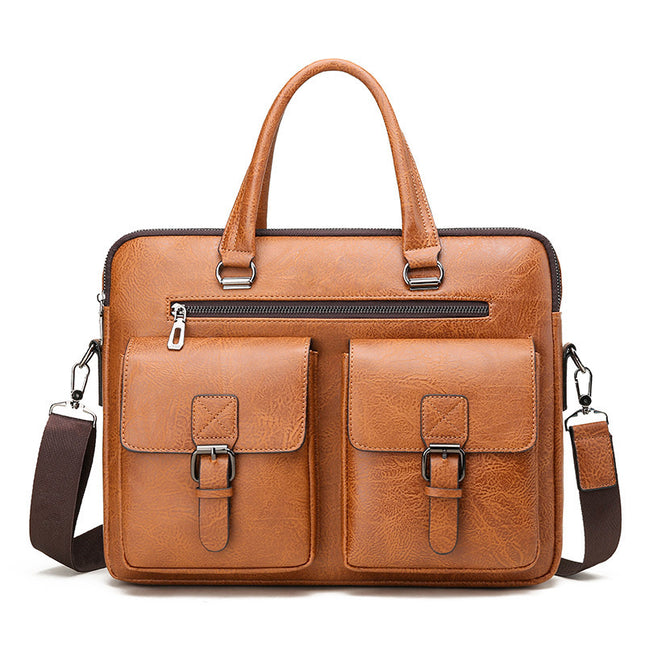 Men’s Laptop Briefcase | Computer Crossbody Business Bag, PU Leather