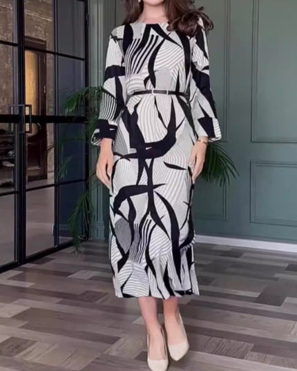 Printed Belt Maxi Dress